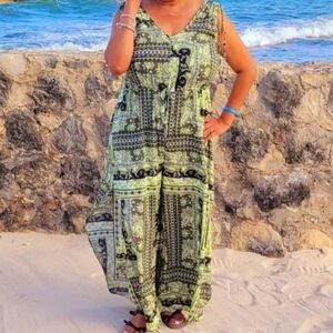 Cato Wide Leg Green Jumpsuit Paisley